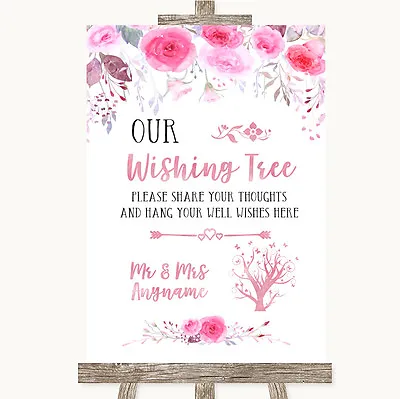 £7.95 • Buy Pink Watercolour Floral Wishing Tree Personalised Wedding Sign
