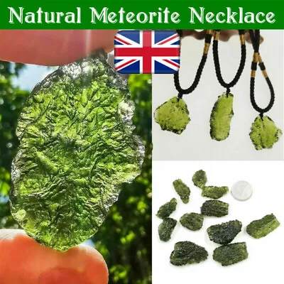 100% Natural Crystal Green Gem Pendant Moldavite Meteorite Stone Necklace - UK • £7.55
