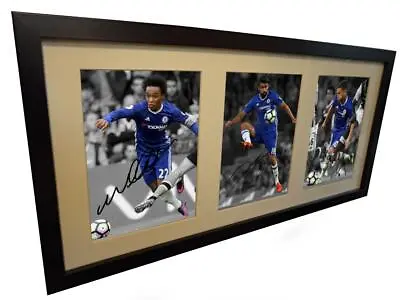 Signed Diego Costa Hazard Willian Autographed Triple Chelsea Photo Picture Frame • £35
