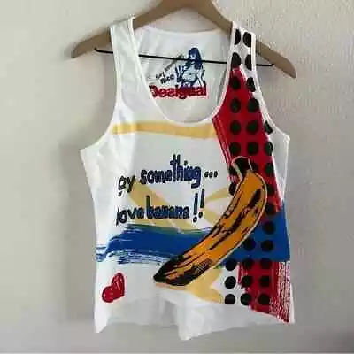 Desigual Say Something Nice Banana Art To Wear Pop Graphic Tank XL • $34.90