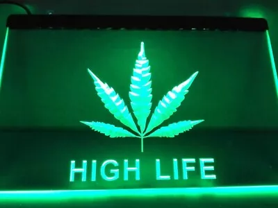 High Life Cannabis Weed Hemp Leaf LED Neon Light Sign Bar Club Wall Art Décor • $24.95