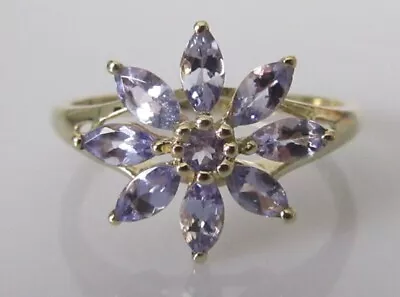 £140 • Buy 9ct Gold Ring - 9ct Yellow Gold Tanzanite Flower Cluster Ring Size S