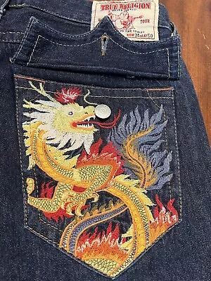 True Religion Jeans Billy Cut Off Flap Dragon Embroidered 34 • $65