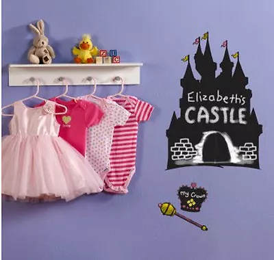 PRINCESS CASTLE CHALKBOARD Wall Stickers 3 Decal Wand Crown Tiara Chalk Included • $11.99