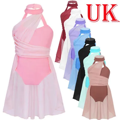 UK Girl Caged Back Halter Neck Ballet Lyrical Dance Leotard Dress Dancing Costum • £9.16