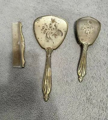 Vintage 1950’s  Gold Tone Matson Butteryfly Mirror Brush Comb Vanity Set • $49.99