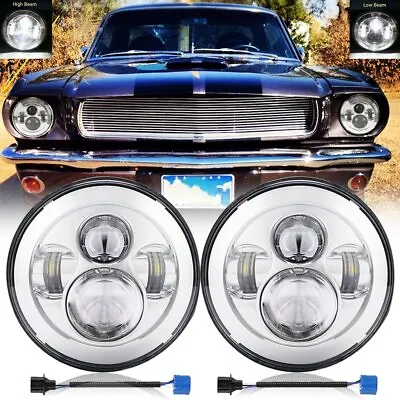 For Ford Mustang 1965-1978 7  Inch Chrome LED Headlights Hi/Lo Beam Projector 2x • $49.99