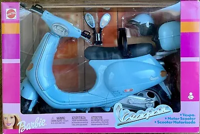 Barbie Vespa Motor Scooter With Helmet Light Blue 2002 Int'l Box New NRFB 88917 • $35