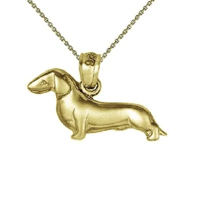 Sterling Silver Yellow Gold Plated Necklace W/ Dachshund Dog Pendant Charm • $22.99
