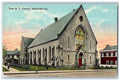 Meadville Pennsylvania PA Postcard First Methodist Episcopal Church Scene 1910 • $12.97