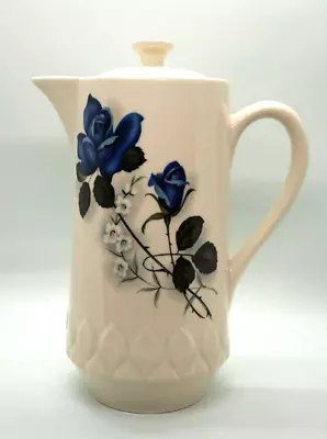 Vintage Holkham Pottery Coffee Pot Blue Rose Design 8.5  Tall • £8.99