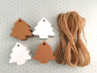 £3.79 • Buy 10/25/50/100 Christmas Tree Kraft White Paper Gift Tags Label + Free Strings