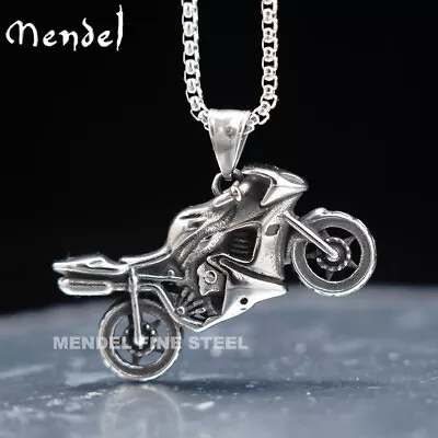 MENDEL Mens Stainless Steel Biker Motorcycle Pendant Necklace For Men 25  Chain • $10.99