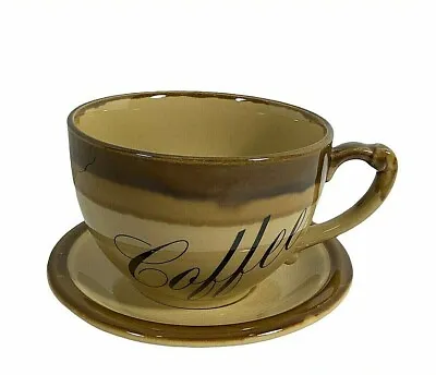 T G Green England Granville Coffee Cup W/ Saucer Tan With Brown Edge 5  Across • $11.25