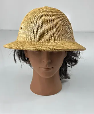 Vintage Brookstone Woven Molded Straw Safari Colonial Jungle Pith Helmet Hat USA • $24.99