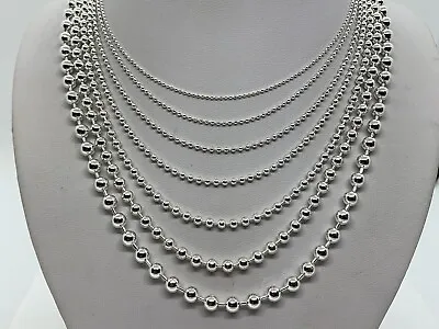 1.2mm-5mm MEN'S WOMEN'S 925 STERLING SILVER Beaded Ball CHAIN NECKLACE 16 -30  • $123.49