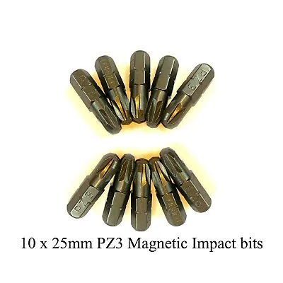 10 X  25mm PZ3  Magnetic IMPACT Screwdriver Bits Durum DB513 • £4.95