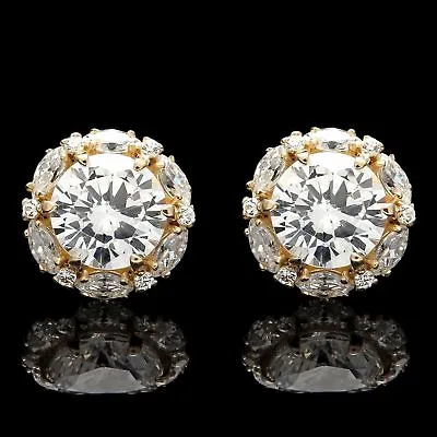 2CT Halo Marquise Round Simulated Diamond Stud Earrings 14k Solid Yellow Gold • $152.99