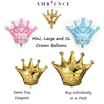 Crown Balloons Princess Prince Mini Large Party Balloon Decorations King Queen • $2.39