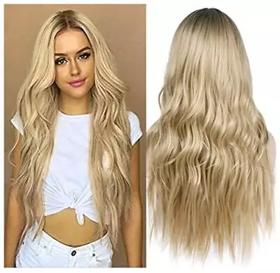 ColorfulPanda Ombre Blonde Wig With Dark Roots Natural Wavy Long Curly Synthetic • £22.99