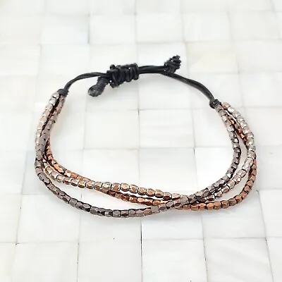 Metallic Gunmetal Copper & Silver Tone Bracelet Has Wear Vintage Strand Lot#0807 • $8.49