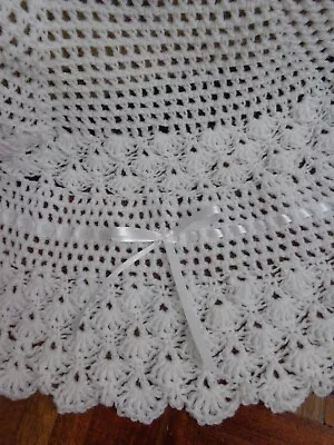 New White Hand Crochet Baby Shawl  40  Round Christening Baptism Blanket Photos • £21.99