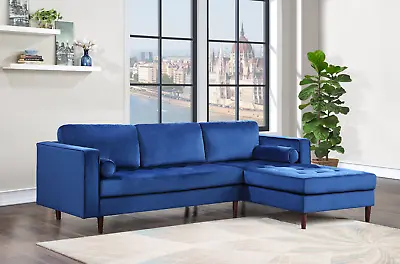 NEW Navy Blue Velvet Sectional 2 Toss Pillows Modern Contemporary Living Room • $1099.99