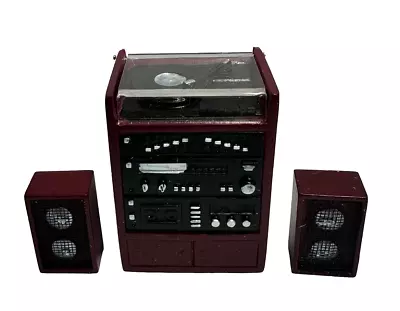 Dolls House Stereo Record Player Stack & Speakers In Cabinet Mahogany Furniture • $24.65