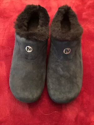 $120 Merrell Womens Navy Suede FAUX FUR Lined Encore ICE Q2 Clog Size 8  EUC • $95