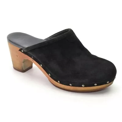 Womens UGG Australia Abbie Wooden Clogs 8 / 39 Black Suede Slip On Mules Shoes • $49.99