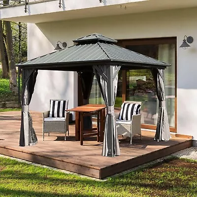 Shpai 8’ X 8’ Hardtop Gazebo Outdoor Aluminum Gazebo W/Curtains And Net Gray • $799.98