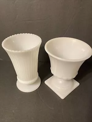 Lot Of 2 EO Brody Co Milk Glass Pedestal Vases M5000 Ribbed Glass Dish & MJ-43 • $18