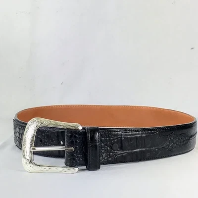 $35 • Buy Tony Lama Mens Belt Western Embossed Leather Black Silver Buckle C40113 Size 30