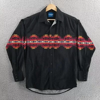 Vtg Wrangler Shirt Mens Medium Black Aztec Pearl Snap Western Rodeo Cowboy • $39.99