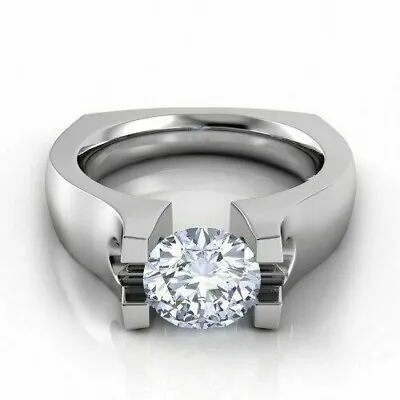 Men's Engagement Ring 2.16Ct Round Cut Diamond Tension Set In 14K White Gold • $280