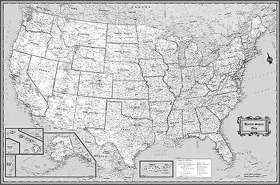 $21.99 • Buy USA Classic Black & White Wall Map Poster - 36 X24  Rolled Laminated
