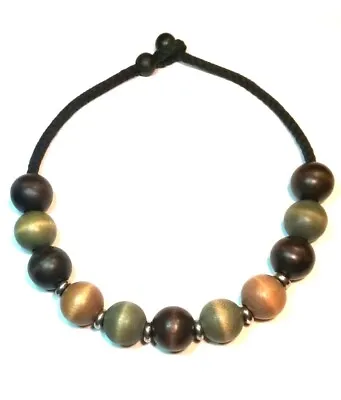 AARIKKA Finland - VTG  Necklace With Multicolor Wood Beads And Silver Tone Metal • $68