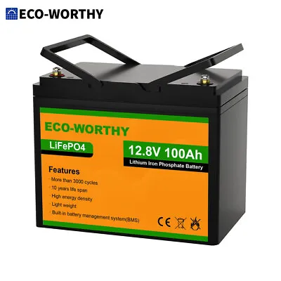 £359.99 • Buy 12.8V 100AH Lithium Battery LiFePO4 3000+ Deep Cycle For Solar Panel Kit RV Home