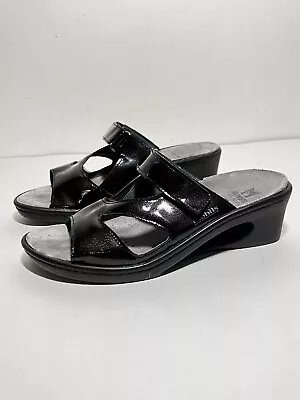 Mephisto Mobils EUC Black Patent Candy Slip On 2  Heel Sandal Shoe 37 EU 7 US • $49.99