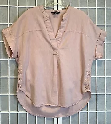 Nicole Miller Women Top Size XL Pink Cotton Linen Boxy Relaxed Fit Casual Blouse • $14