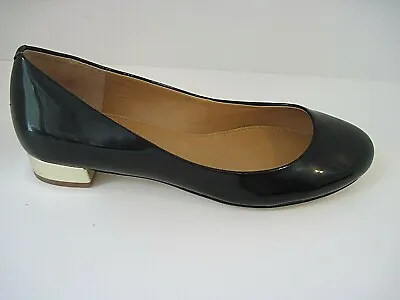 J Crew Black Patent Leather Ballet Flat JANEY Goldtone Heel Womens Size 6 1/2  • $40.94