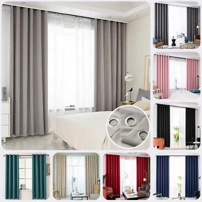 Blackout Curtains Ready Made Pair Thick Thermal Ring Top Eyelet Or Pencil Pleat • £11.99