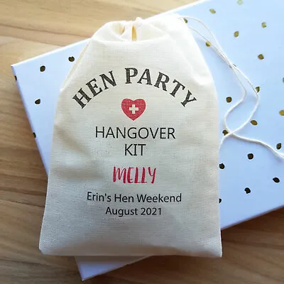 Hen Party Hangover Kit Personalised Muslin Favour Bags. Hen Party Bachelorette. • $3.50