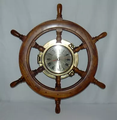 Ships Time Life Size Ships Wheel Wood Brass Battery Operated Clock • $179.92