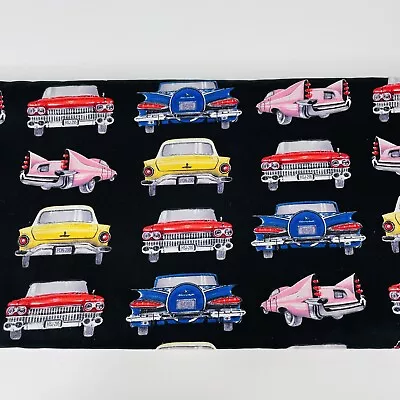 1 Yd Timeless Treasures Fabric Vintage Classic 1950s Cars Black Cotton ERA-C6907 • $11