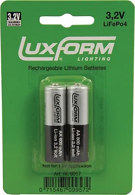 Luxform Lighting AA Rechargeable Battery 600 MAH L-ion 3.2V Pack Of 2 • £4.99