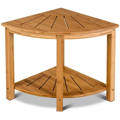 £24.99 • Buy 2-Tier Bathroom Shelf Shower Stool Fan-Shaped Bamboo Corner Storage Organizer 