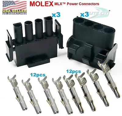 (3 Set) Molex 4-Pin Black Wire Connector  20A W/14-20 AWG - 2.13mm MLX™  • $11.02