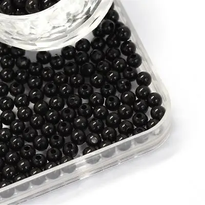 200 Black Opaque Acrylic Round Beads 6mm X 5.5mm Hole 2mm P00141T • £4.09