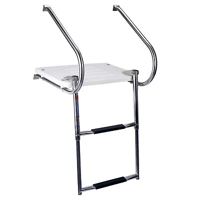 2 Step Stainless Transom Platform Telescoping Boat Ladder W/Platform 2 Handrails • $126.89